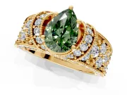 Pave Engagement Ring Setting for Fancy Green Pear-Shaped Center with Curved Accent Rows, Openwork and Prong Head in Yellow Gold