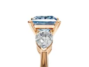 3 Stone Engagement Ring Setting for Fancy Blue Princess Cut Center with Large Pear-Shaped Accents and Prong Head in Rose Gold