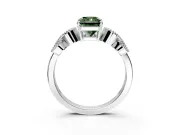 Leaf Engagement Ring Setting for Fancy Green Princess Cut Center with Milgrain Accent Band and Prong Head in Sterling Silver