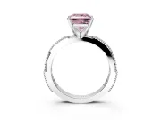 Solitaire Engagement Ring Setting for Fancy Pink Princess Cut Center with Milgrain-Edged Pave Band and Prong Head in Platinum