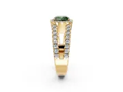 Halo Engagement Ring Setting for Fancy Green Cushion Cut Center with Wide-Open Pave Split Shank and Prong Head in Yellow Gold