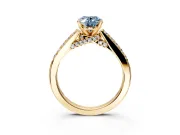 Solitaire Engagement Ring Setting for Fancy Blue Oval Center with Crossover Accents and Prong Head in Yellow Gold