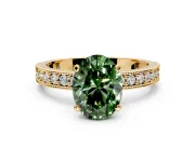 Milgrain Pave Engagement Ring Setting for Fancy Green Oval Center with Accent Band and Prong Head in Yellow Gold