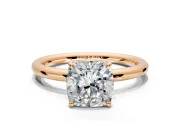 Low-Set Solitaire Engagement Ring Setting for Cushion Cut Center with Thin Plain Band and Prong Head in Rose Gold