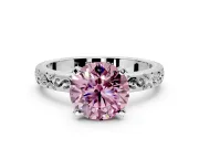 Solitaire Engagement Ring Setting for Fancy Pink Round Cut Center with Scrollwork Band and Prong Head in Platinum