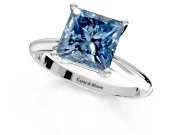 Solitaire Engagement Ring Setting for Fancy Blue Princess Cut Center with Knife Ridge Band and Claw Prong Head in White Gold