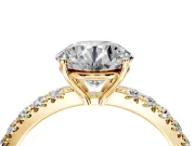 Solitaire Engagement Ring Setting for Round Cut Center with Large Accent Band and Prong Head in Yellow Gold