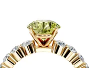Shared-Prong Engagement Ring Setting for Fancy Yellow Round Cut Center with Graduated Accents and Prong Head in Yellow Gold