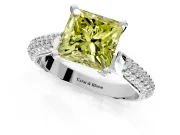 Solitaire Engagement Ring Setting for Fancy Yellow Princess Cut Center with Multi-Row Accents and Prong Head in Sterling Silver