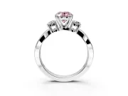 3 Stone Engagement Ring Setting for Fancy Pink Oval Center with Pave Twist Band and Prong Head in Platinum