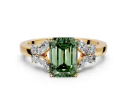 Solitaire Engagement Ring Setting for Fancy Green Emerald Cut Center with Marquise Flower Shoulders and Prong Head in Yellow Gold