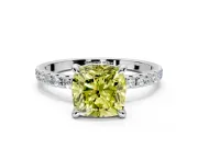 Solitaire Engagement Ring Setting for Fancy Yellow Cushion Cut Center with Fine Pave Narrow Band and Prong Head in Sterling Silver