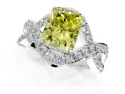 Halo Engagement Ring Setting for Fancy Yellow Radiant Cut Center with Pave Infinity Twist Band and Prong Head in White Gold