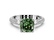 Solitaire Engagement Ring Setting for Fancy Green Cushion Cut Center with Multi-Row Accents and Prong Head in Platinum