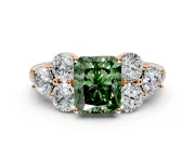 Cluster Engagement Ring Setting for Fancy Green Radiant Cut Center with Round Cut Accent Frame and Prong Head in Rose Gold