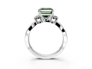 3 Stone Engagement Ring Setting for Fancy Green Asscher Cut Center with Pave Twist Band and Prong Head in White Gold