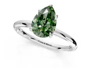 Hidden Halo Engagement Ring Setting for Fancy Green Pear-Shaped Center with Thin Rounded Band and Prong Head in Sterling Silver