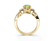 3 Stone Engagement Ring Setting for Fancy Yellow Cushion Cut Center with Pave Split Shank and Prong Head in Yellow Gold