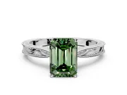 Solitaire Engagement Ring Setting for Fancy Green Emerald Cut Center with Engraved Milgrain Band and Prong Head in Platinum
