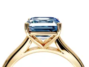 Solitaire Engagement Ring Setting for Fancy Blue Asscher Cut Center with Narrow Cathedral Band and Prong Head in Yellow Gold