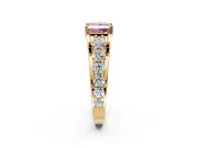 Solitaire Engagement Ring Setting for Fancy Pink Princess Cut Center with Graduated Shared Prongs and Prong Head in Yellow Gold