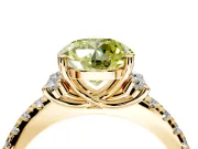 Paired Accent Engagement Ring Setting for Fancy Yellow Round Cut Center with Pave Band and Prong Head in Yellow Gold