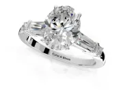 Bar-Set Engagement Ring Setting for Oval Center with Tapered Baguette Accents and Prong Head in Platinum