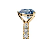 Solitaire Engagement Ring Setting for Fancy Blue Heart-Shaped Center with Shared-Prong Accents and Prong Head in Yellow Gold