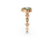 Milgrain Bezel Engagement Ring Setting for Fancy Green Pear-Shaped Center with Marquise Stations and Bezel Head in Rose Gold