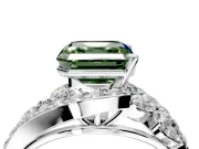 Halo Engagement Ring Setting for Fancy Green Asscher Cut Center with Marquise and Pave Bypass Band and Prong Head in Platinum