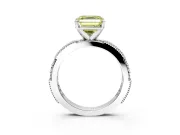 Solitaire Engagement Ring Setting for Fancy Yellow Asscher Cut Center with Milgrain-Edged Pave Band and Prong Head in White Gold