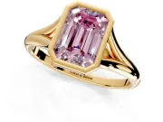 Solitaire Engagement Ring Setting for Fancy Pink Emerald Cut Center with V Split Shank and Bezel Head in Yellow Gold