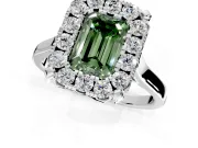 Single Halo Engagement Ring Setting for Fancy Green Emerald Cut Center with Corner Claws, Plain Band and Prong Head in Platinum