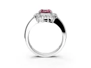 Halo Engagement Ring Setting for Fancy Pink Asscher Cut Center with Milgrain Channel Band and Prong Head in Platinum