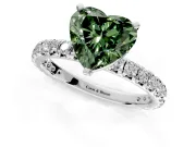Solitaire Engagement Ring Setting for Fancy Green Heart-Shaped Center with Shared-Prong Accents and Prong Head in Sterling Silver