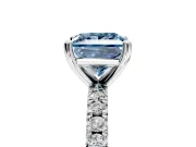 Solitaire Engagement Ring Setting for Fancy Blue Princess Cut Center with Fine Pave Band and Claw Prong Head in Sterling Silver