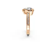 Milgrain Halo Engagement Ring Setting for Heart-Shaped Center with Wide Pave Band and Prong Head in Rose Gold