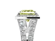 Halo Engagement Ring Setting for Fancy Yellow Princess Cut Center with Narrow Pave Split Shank and Prong Head in White Gold