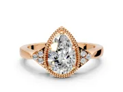 Cluster Engagement Ring Setting for Pear-Shaped Center with Milgrain Shoulder Clusters and Prong Head in Rose Gold