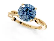 Solitaire Engagement Ring Setting for Fancy Blue Round Cut Center with Twist Band and Bead Prong Head in Yellow Gold