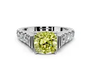 Solitaire Engagement Ring Setting for Fancy Yellow Cushion Cut Center with Pave Cathedral Shoulders and Prong Head in Platinum