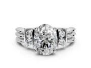 Solitaire Engagement Ring Setting for Oval Center with Grooved Bar Accent Band and Prong Head in Sterling Silver