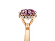 Solitaire Engagement Ring Setting for Fancy Pink Round Cut Center with Fine Wire Band and Prong Head in Rose Gold