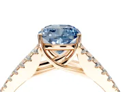 Solitaire Engagement Ring Setting for Fancy Blue Cushion Cut Center with Pave Split Shank and Prong Head in Rose Gold