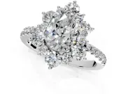 Floral Halo Engagement Ring Setting for Pear-Shaped Center with Pave Accents and Prong Head in Platinum