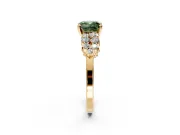 Cluster Engagement Ring Setting for Fancy Green Cushion Cut Center with 2-Row Shoulder Clusters and Prong Head in Yellow Gold