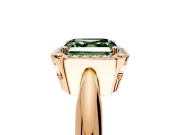 Halo Engagement Ring Setting for Fancy Green Asscher Cut Center with Tapered Plain Band and Prong Head in Rose Gold