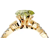 Leaf Motif Engagement Ring Setting for Fancy Yellow Heart-Shaped Center with Pave Band and Prong Head in Yellow Gold