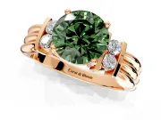 Solitaire Engagement Ring Setting for Fancy Green Round Cut Center with Grooved Bar Accent Band and Prong Head in Rose Gold