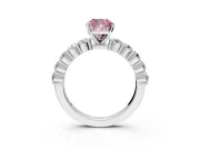 Shared-Prong Engagement Ring Setting for Fancy Pink Cushion Cut Center with Graduated Accents and Prong Head in Platinum